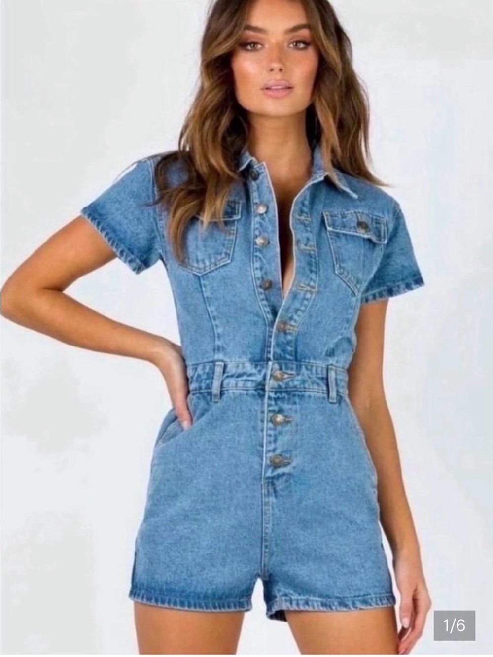 Lioness Light Blue Denim Short Overalls